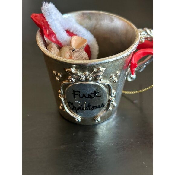 Sleeping Mice In First Christmas Ornament With Red Bow & Santa Hat - Picture 4 of 7